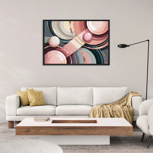 Luxurious Rhythms in Pink and Grey Abstract - Living Room Black Frame Canvas