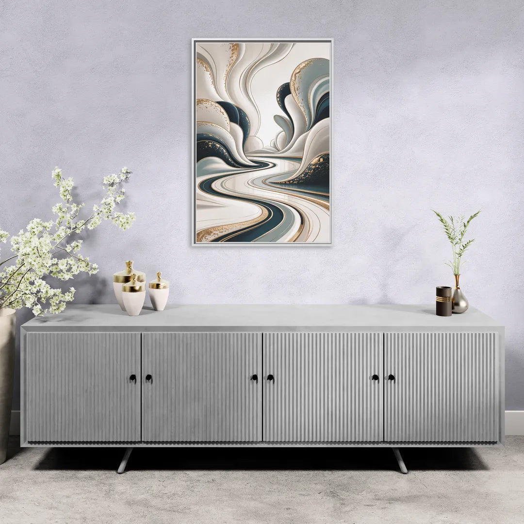 Luxurious Serenity White Abstract - Living Room White Frame Canvas