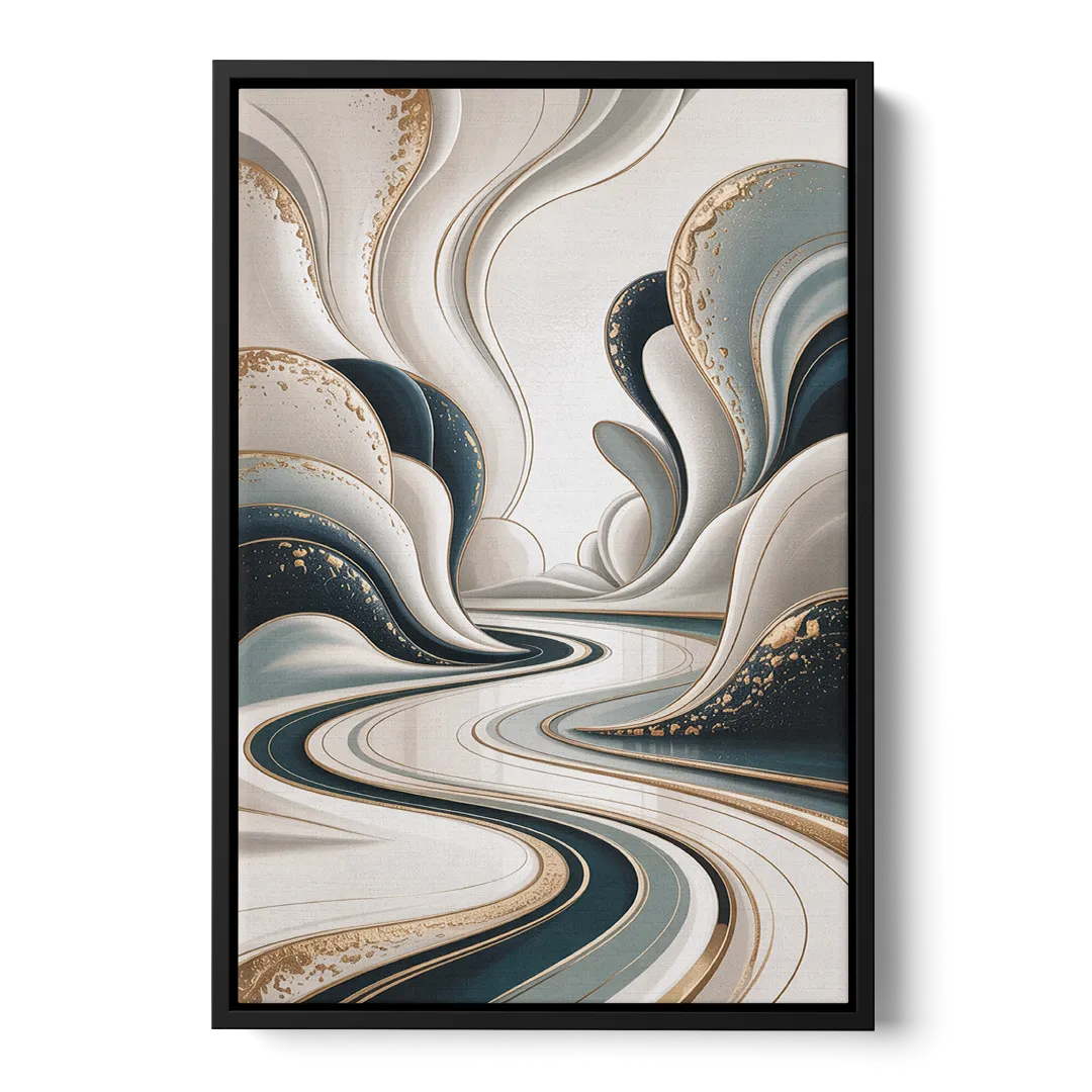 Luxurious Serenity White Abstract - Black Frame Canvas