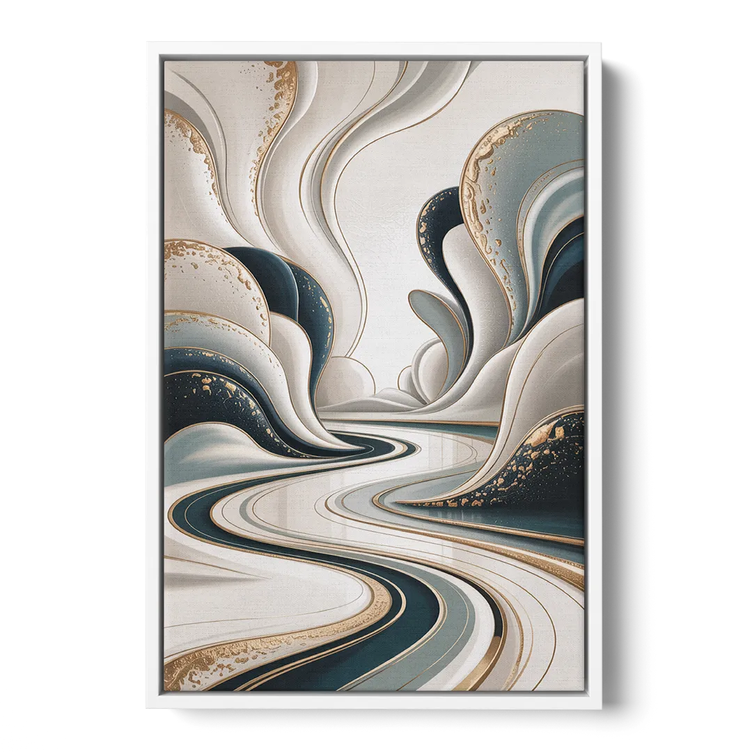 Luxurious Serenity White Abstract - White Frame Canvas
