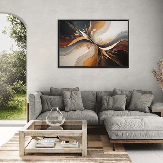 Luxuriously Textured Brown Abstract - Living Room Black Frame Canvas