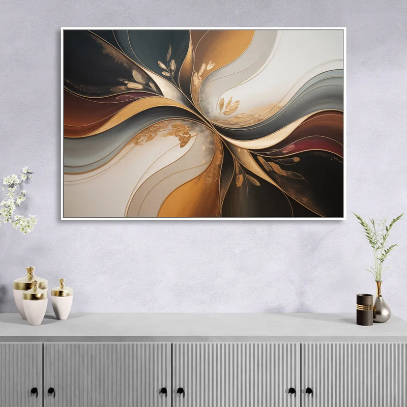 Luxuriously Textured Brown Abstract Living Room - White Canvas Wall Art