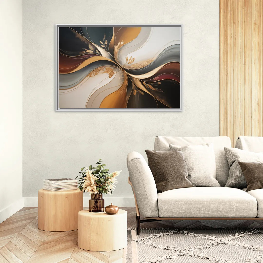 Luxuriously Textured Brown Abstract - Living Room White Frame Canvas