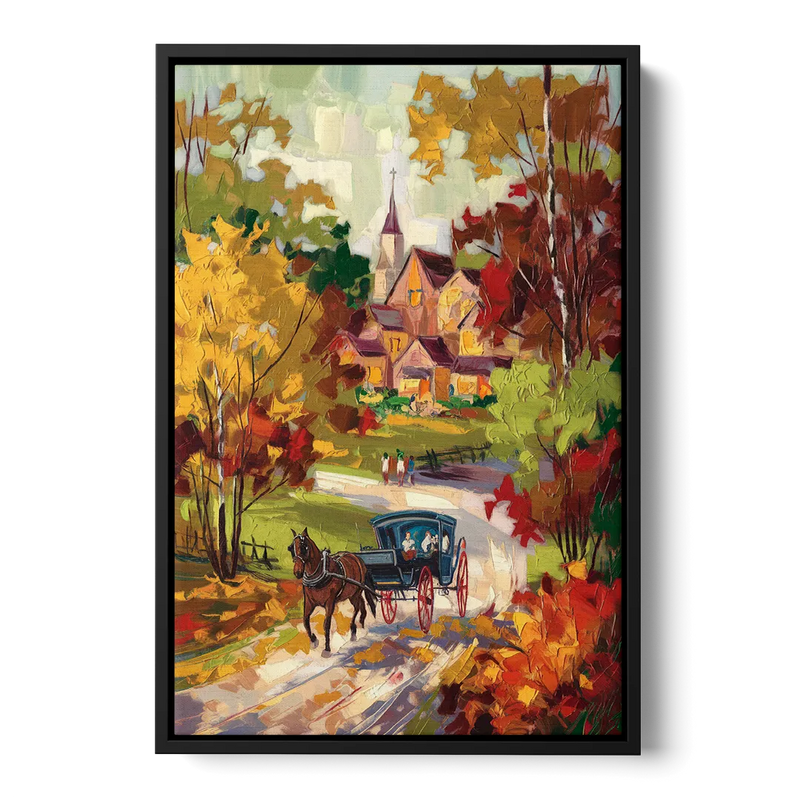 Mackinac Island Autumn Foliage Front - Black Canvas Wall Art