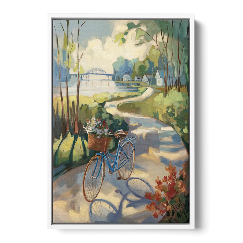 Mackinac Island Bicycle Path Front - White Canvas Wall Art