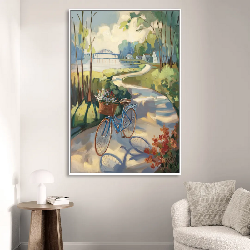 Mackinac Island Bicycle Path Sitting Room - White Canvas Wall Art