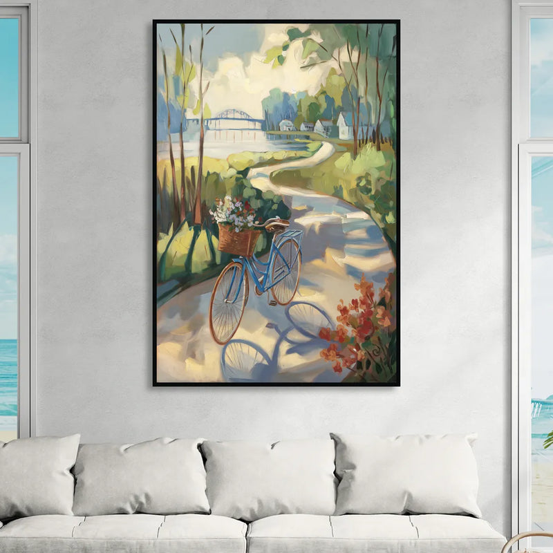 Mackinac Island Bicycle Path Living Room - Black Canvas Wall Art