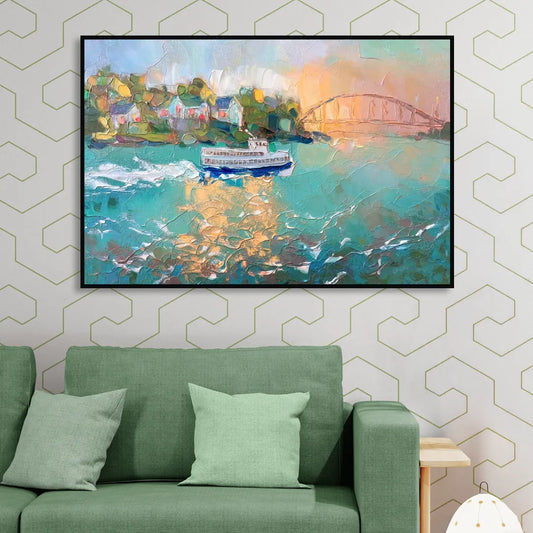 Mackinac Island Ferry Crossing Living Room - Black Canvas Wall Art