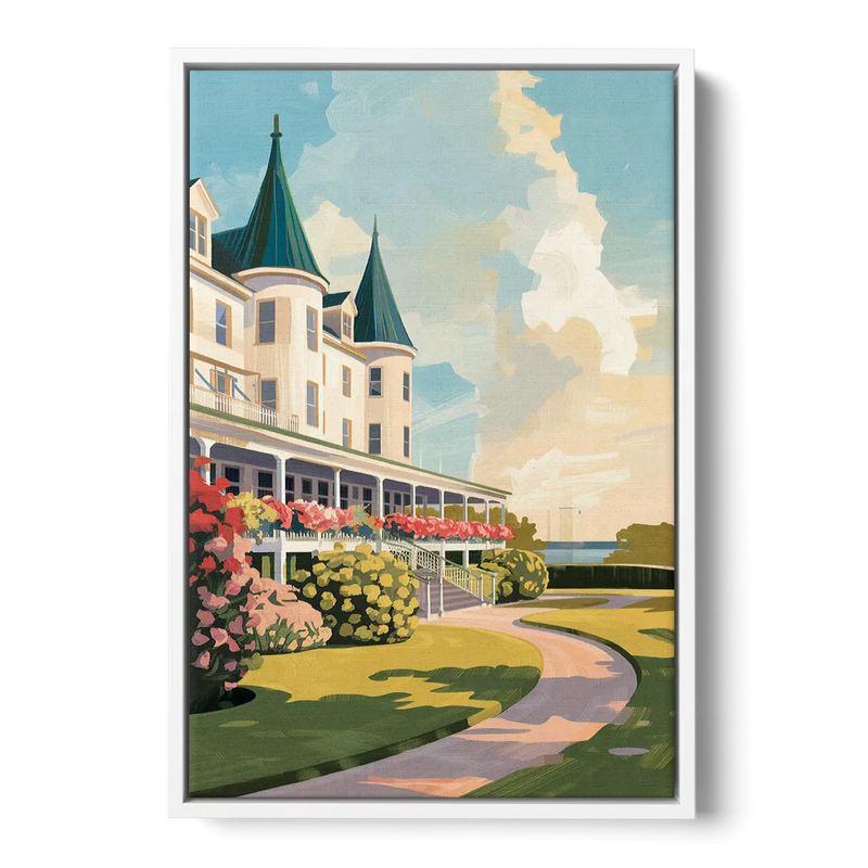 Mackinac Island Grand Hotel View Front - White Canvas Wall Art