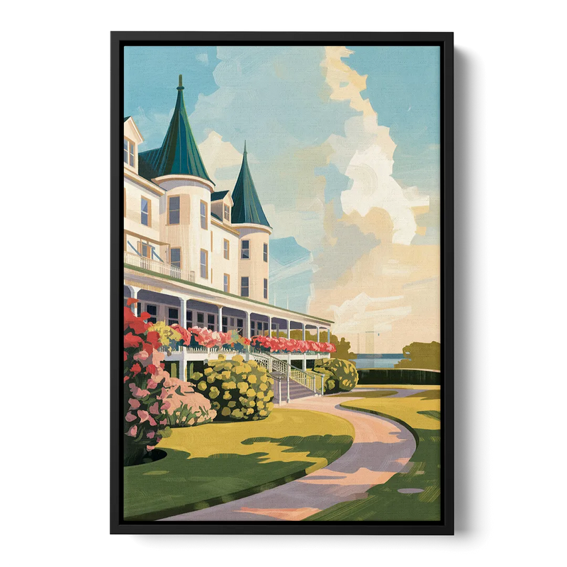 Mackinac Island Grand Hotel View Front - Black Canvas Wall Art