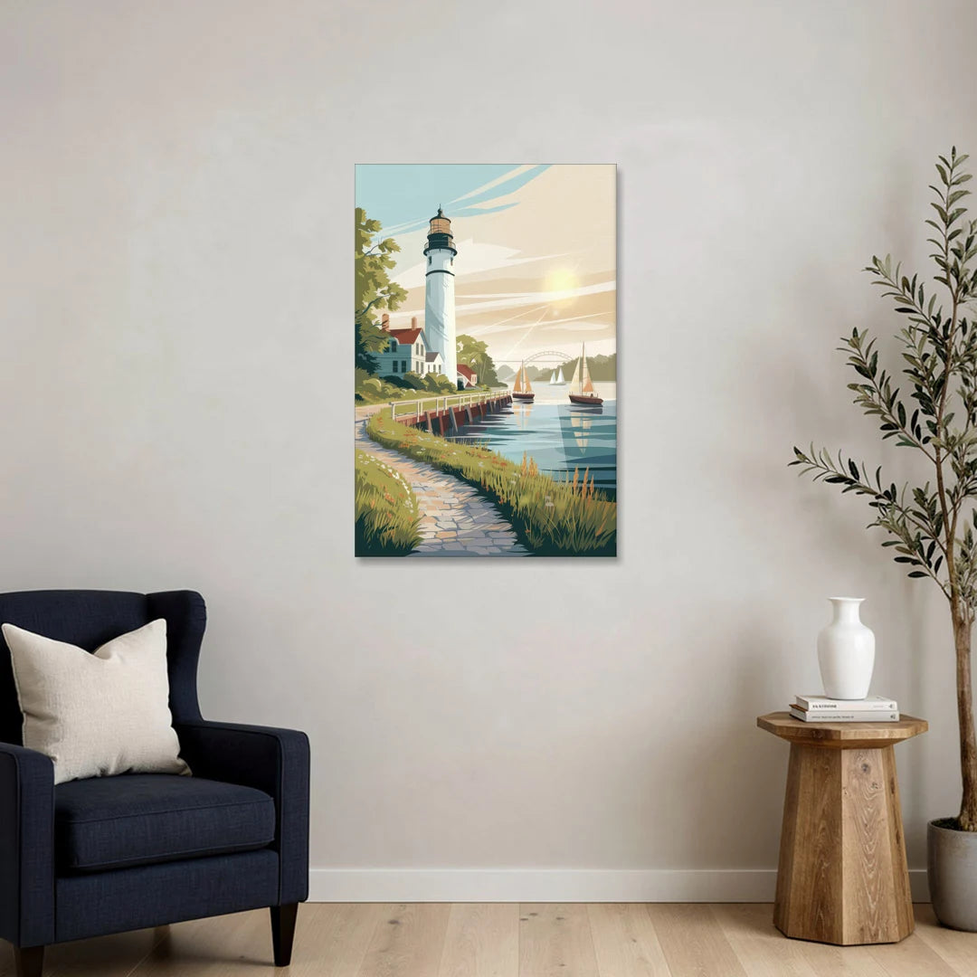 Mackinac Island Historic Lighthouse - Canvas Wall Art - Sofa - 24x36