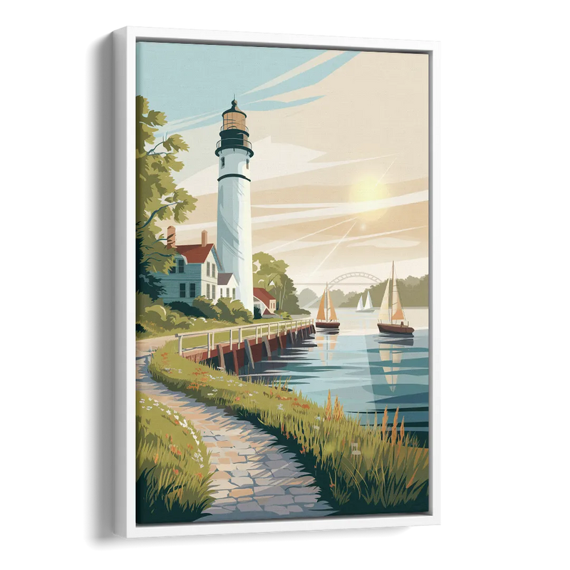 Mackinac Island Historic Lighthouse Side - White Canvas Wall Art