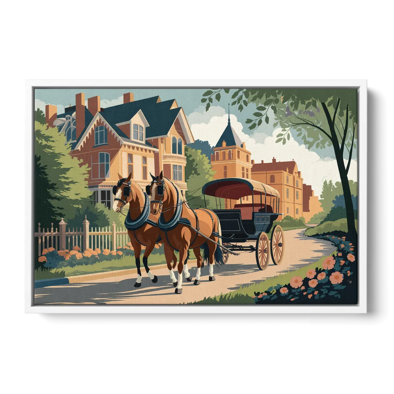 Mackinac Island Horse Carriage Ride Front - White Canvas Wall Art