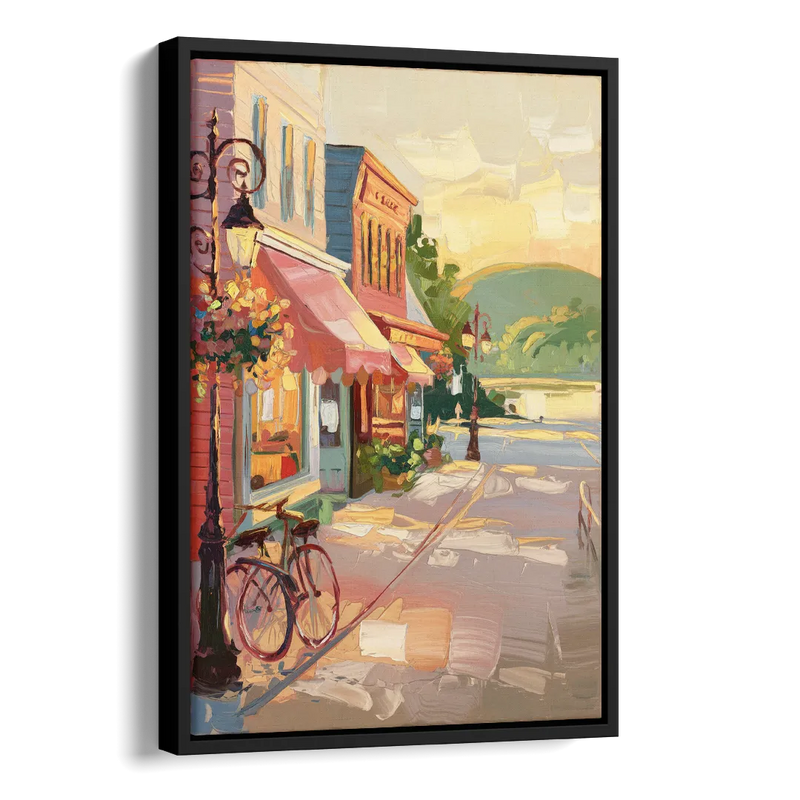 Mackinac Island Main Street Charm Side - Black Canvas Wall Art