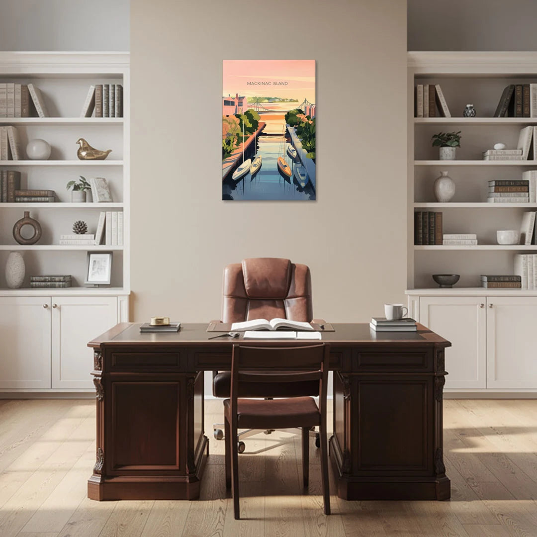 Mackinac Island Sunrise Harbor - Canvas Wall Art - Office - 24x36
