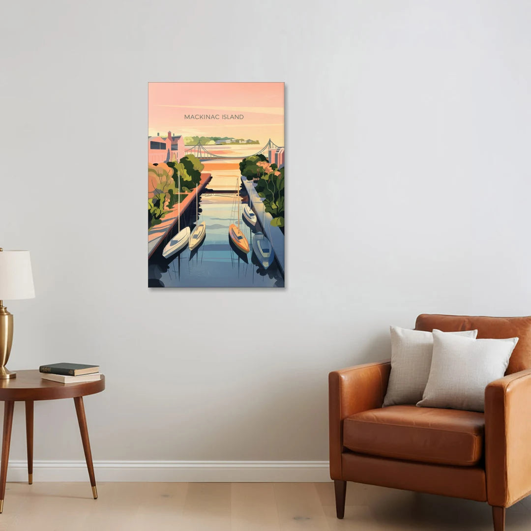 Mackinac Island Sunrise Harbor - Canvas Wall Art - Sofa - 24x36