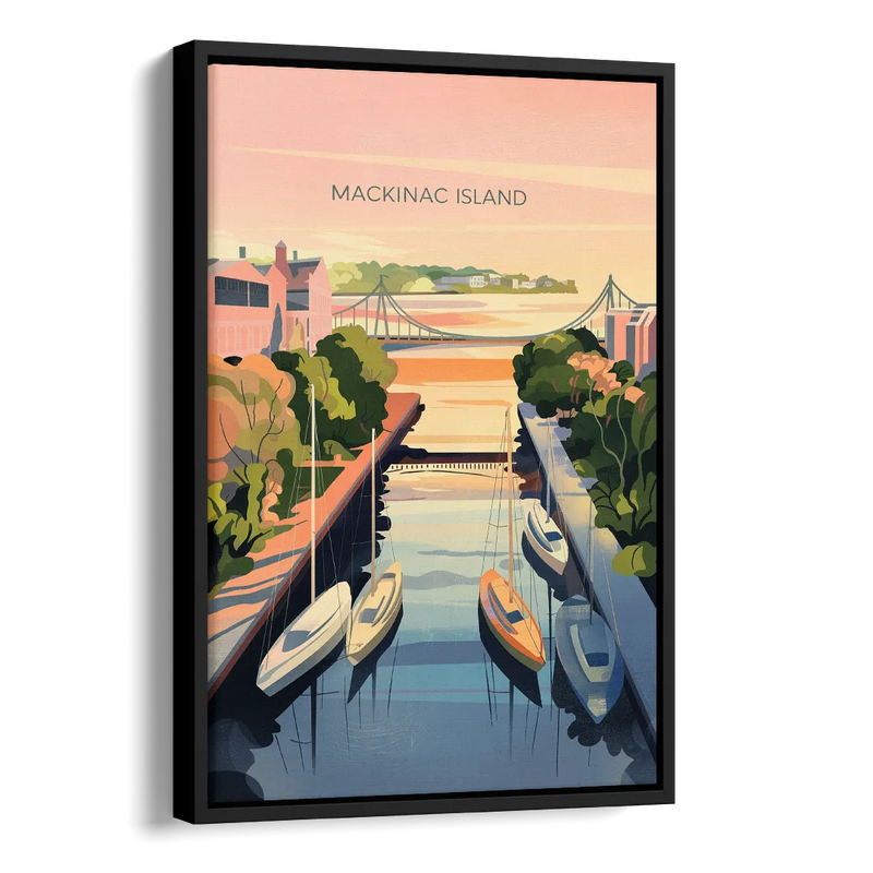 Mackinac Island Sunrise Harbor Side - Black Canvas Wall Art