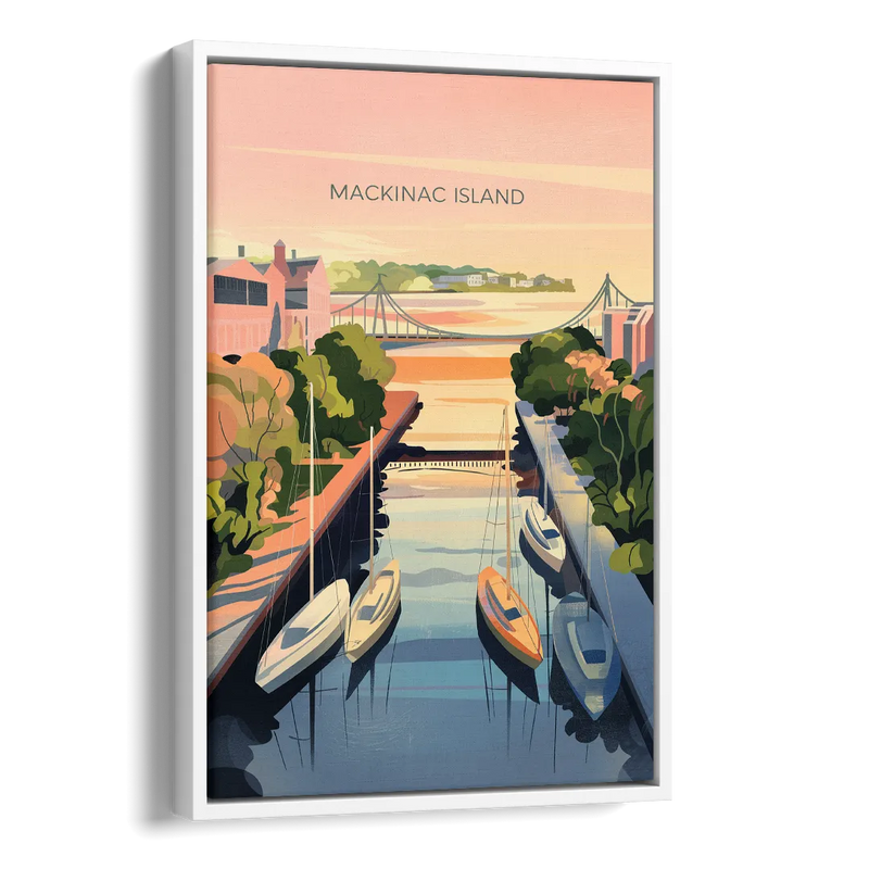 Mackinac Island Sunrise Harbor Side - White Canvas Wall Art