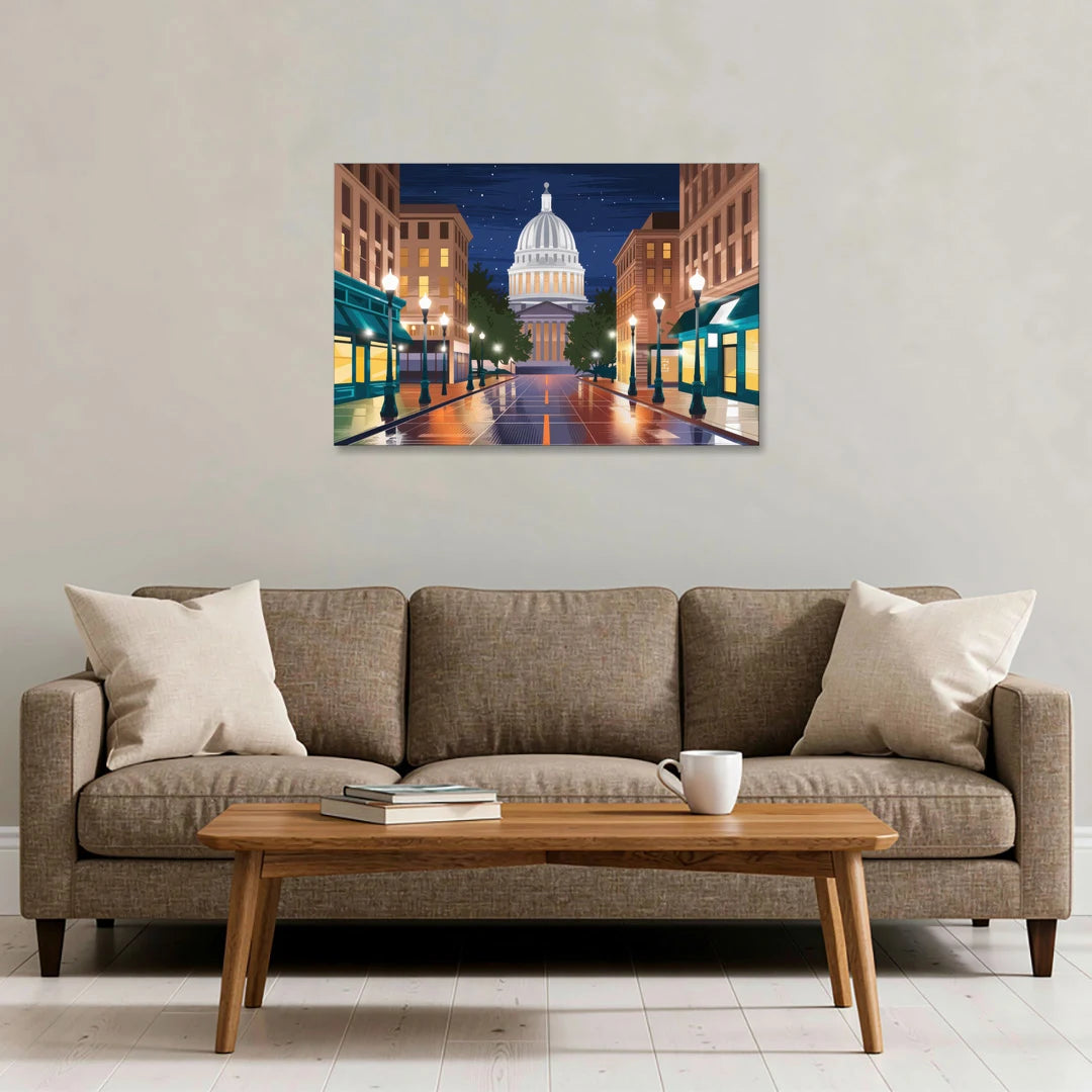 Madison Capitol Square Nights - Canvas Wall Art - Sofa - 36x24