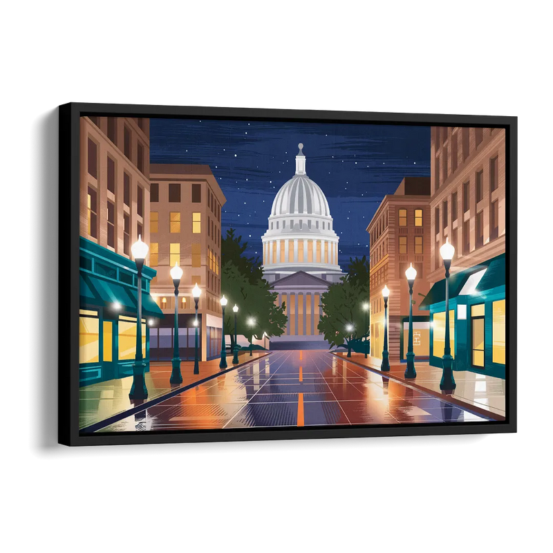 Madison Capitol Square Nights Side - Black Canvas Wall Art