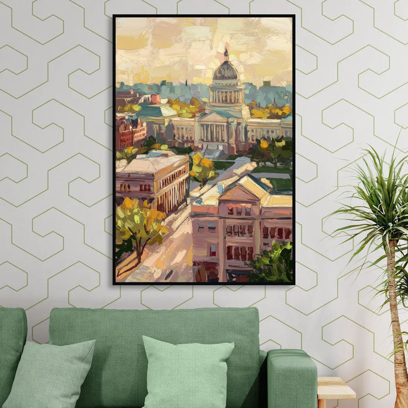 Madison Historic Architecture Sitting Room - Black Canvas Wall Art