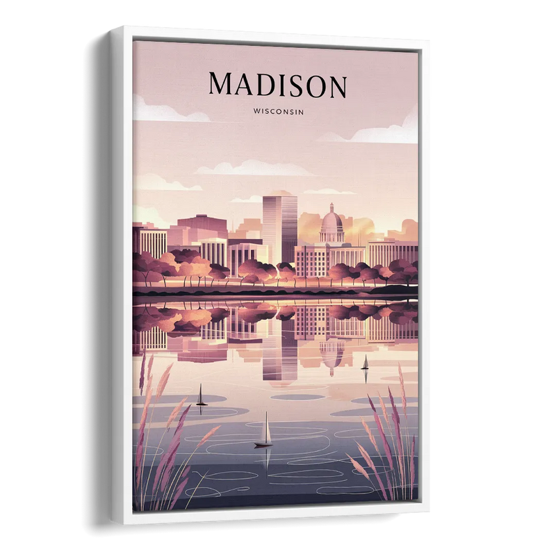Madison Lake Monona Reflections Side - White Canvas Wall Art