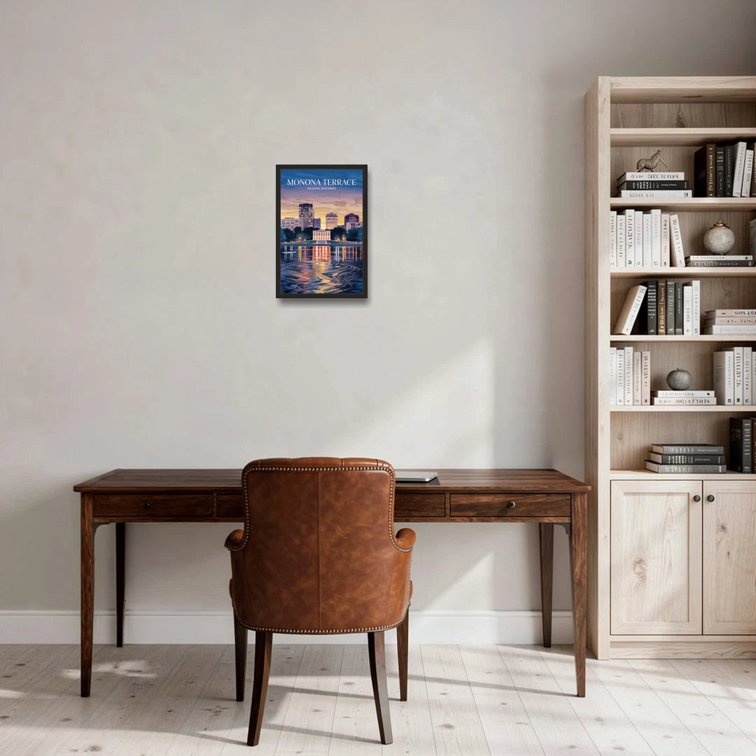 Madison Monona Terrace View - Black Framed Canvas Wall Art - Office - 12x18