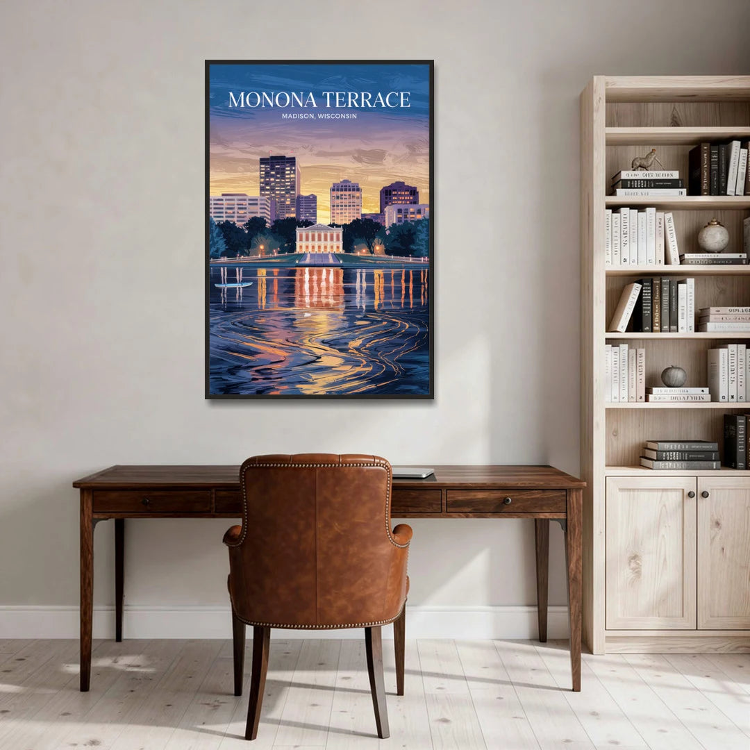 Madison Monona Terrace View - Black Framed Canvas Wall Art - Office - 32x48
