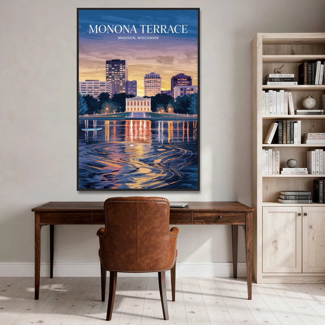 Madison Monona Terrace View - Black Framed Canvas Wall Art - Office - 40x60