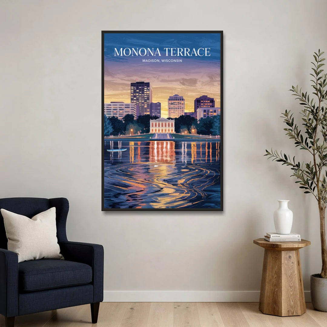 Madison Monona Terrace View - Black Framed Canvas Wall Art - Sofa - 32x48
