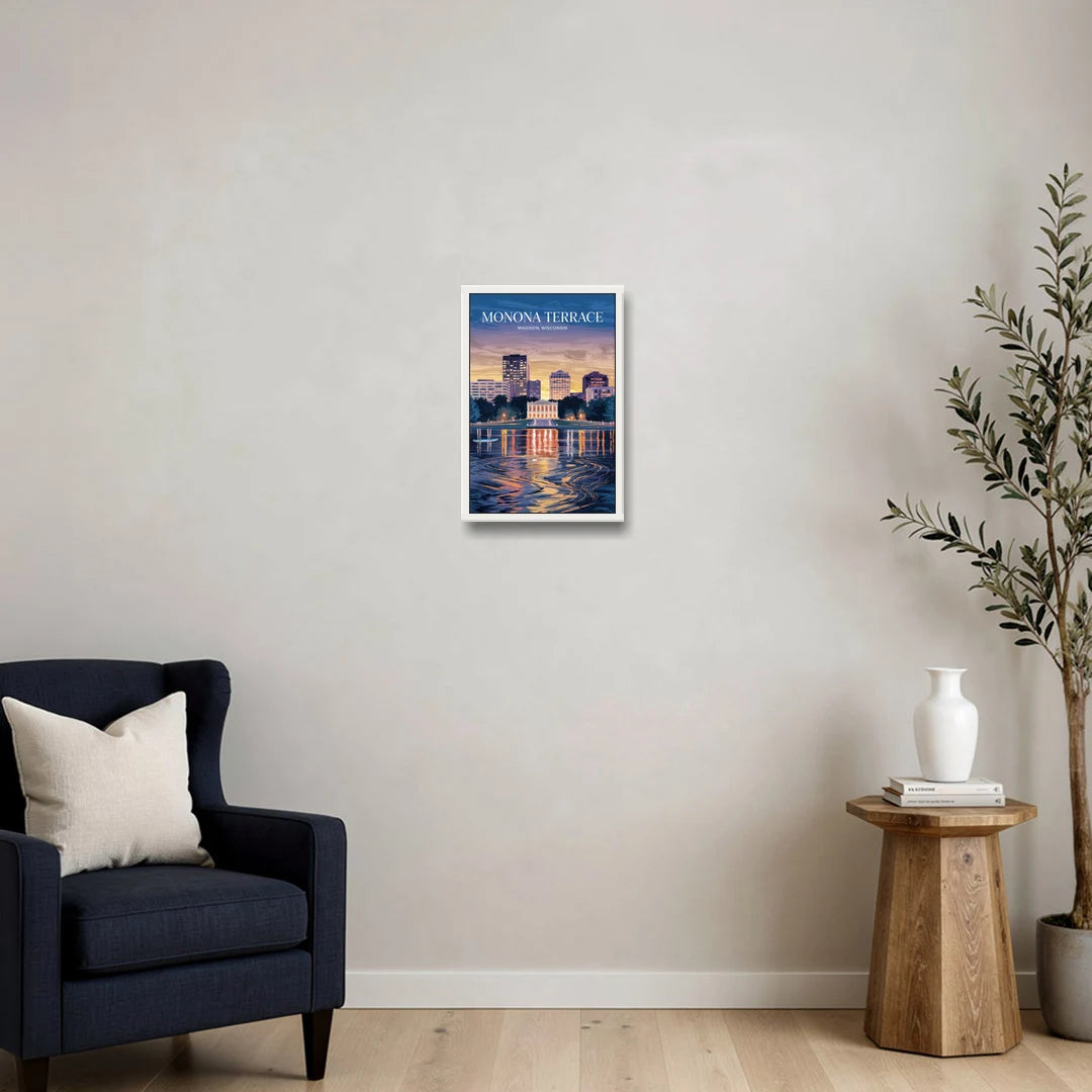 Madison Monona Terrace View - White Framed Canvas Wall Art - Sofa - 12x18