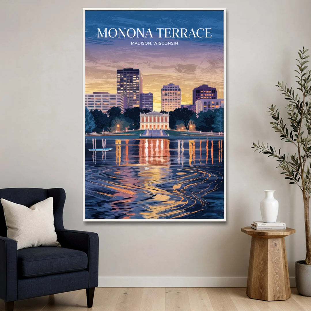 Madison Monona Terrace View - White Framed Canvas Wall Art - Sofa - 40x60