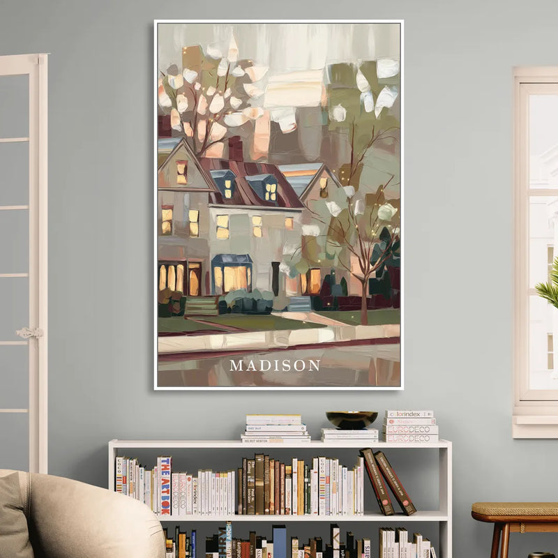 Madison Neighborhood Charm Sitting Room - White Canvas Wall Art