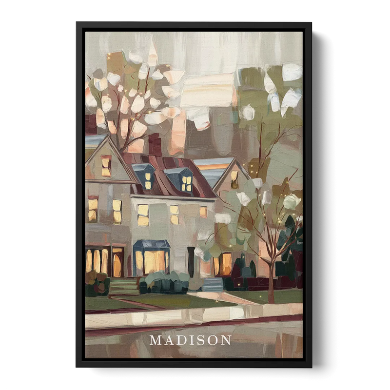 Madison Neighborhood Charm Front - Black Canvas Wall Art