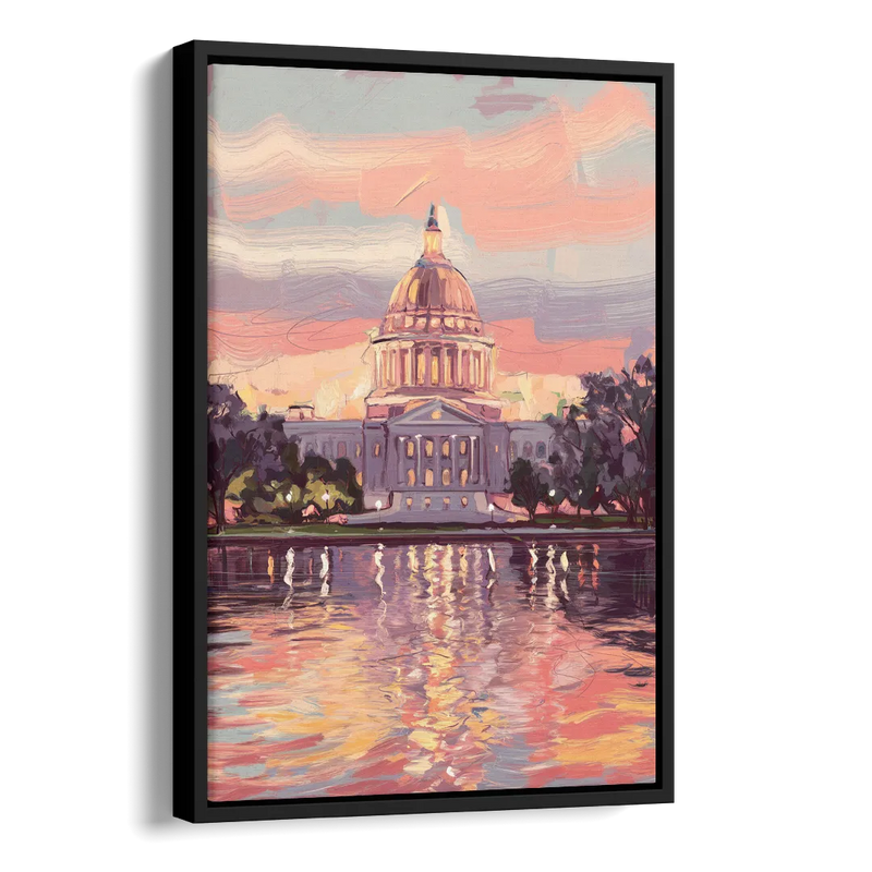 Madison Sunset Over Capitol Side - Black Canvas Wall Art
