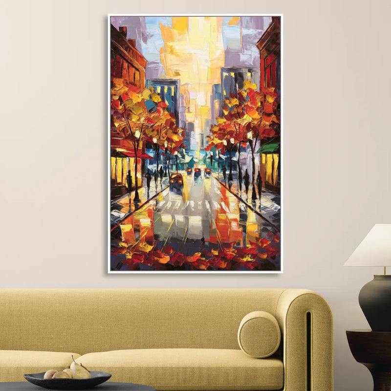Madison Vibrant Downtown Sitting Room - White Canvas Wall Art