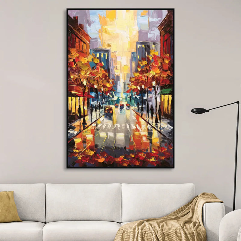 Madison Vibrant Downtown Living Room - Black Canvas Wall Art