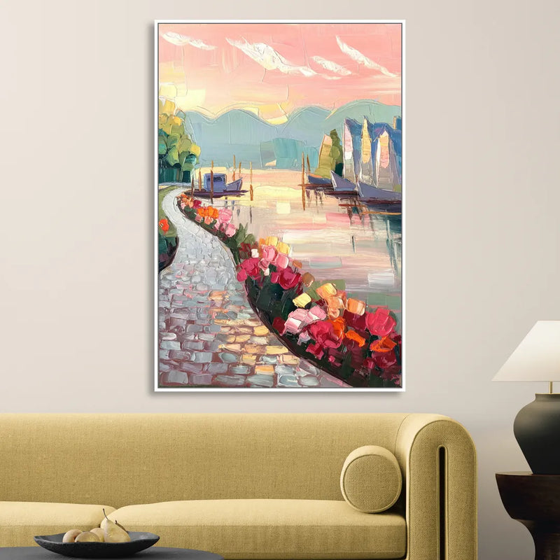 Madison Waterfront Stroll Living Room - White Canvas Wall Art