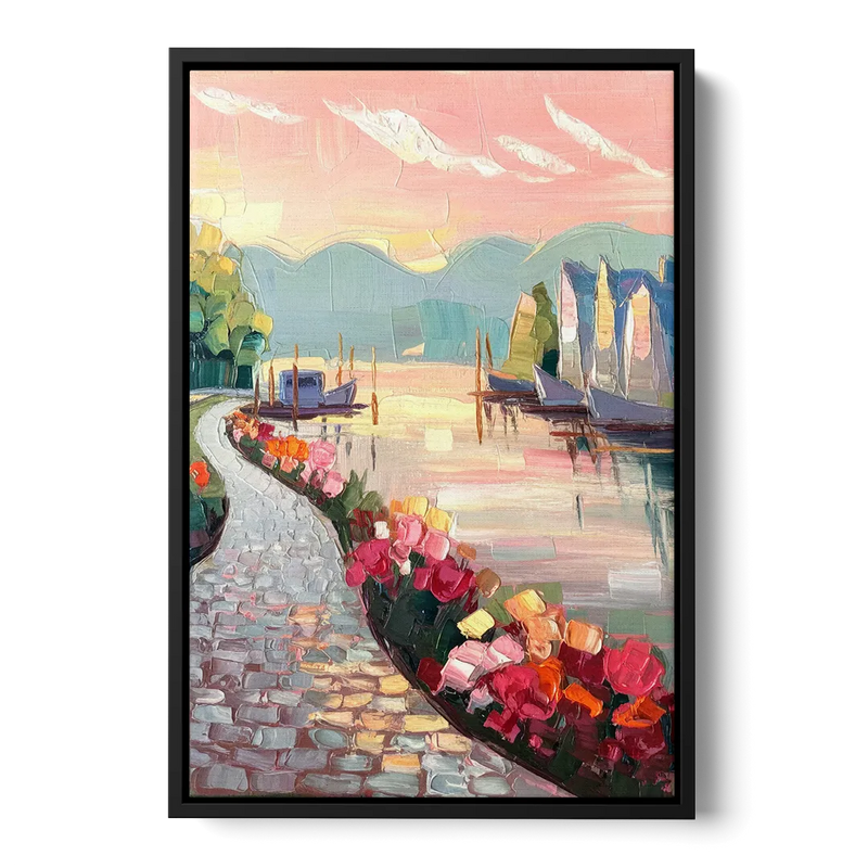 Madison Waterfront Stroll Front - Black Canvas Wall Art