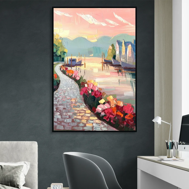 Madison Waterfront Stroll Sitting Room - Black Canvas Wall Art