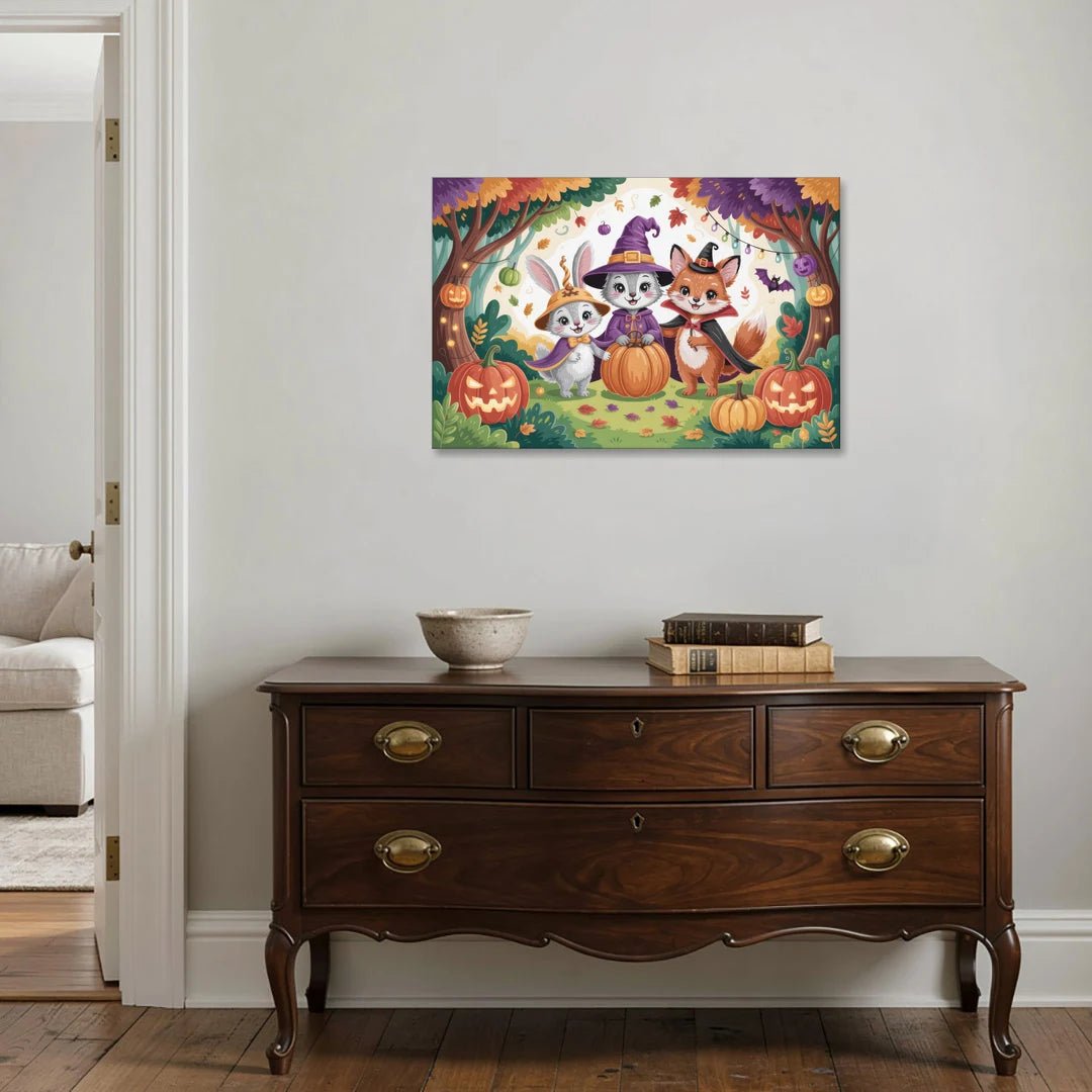 Magical Animals in Cute Halloween - Canvas Wall Art - Coffee Table - 36x24