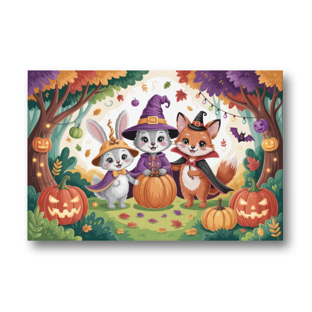 Magical Animals in Cute Halloween - Canvas Wall Art - Front