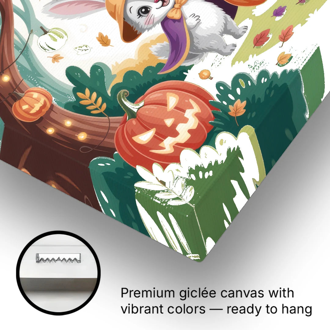 Magical Animals in Cute Halloween - Canvas Wall Art - Gallery Wrap Corner