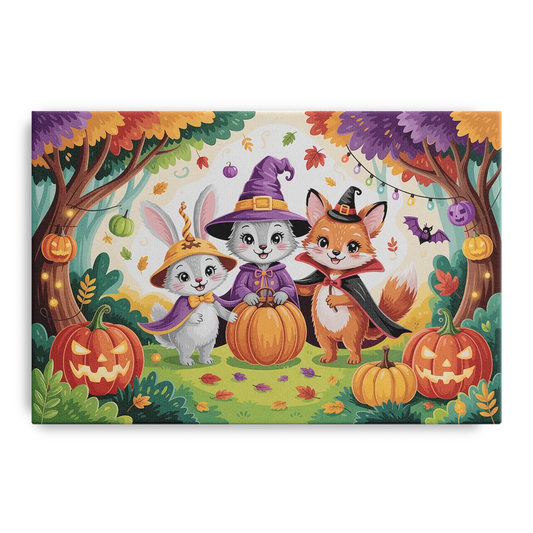 Magical Animals in Cute Halloween - Canvas Wall Art