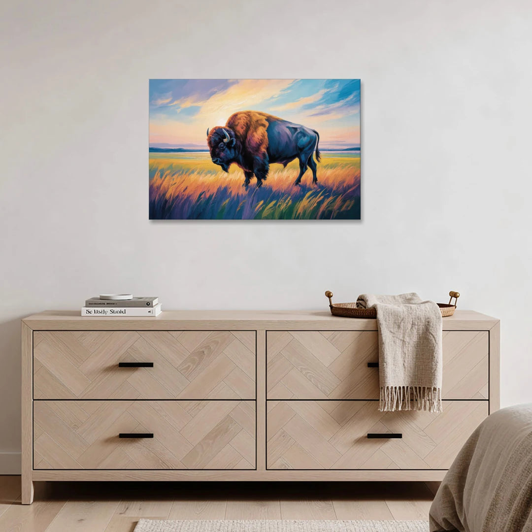 Majestic Buffalo Silhouette - Canvas Wall Art - Coffee Table - 36x24