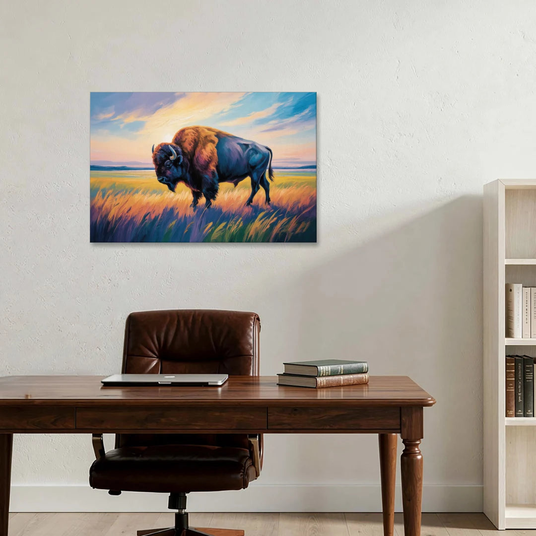 Majestic Buffalo Silhouette - Canvas Wall Art - Office - 36x24