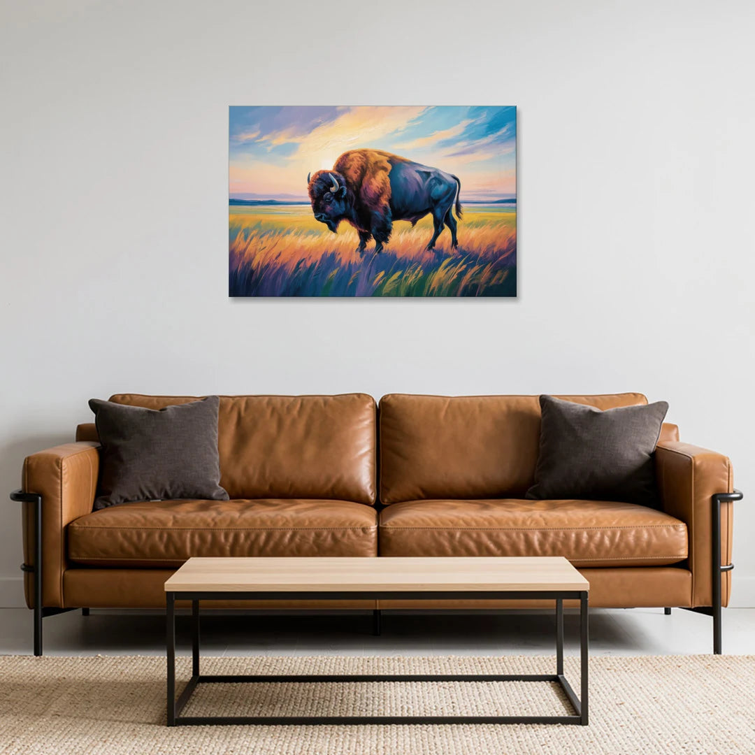 Majestic Buffalo Silhouette - Canvas Wall Art - Sofa - 36x24
