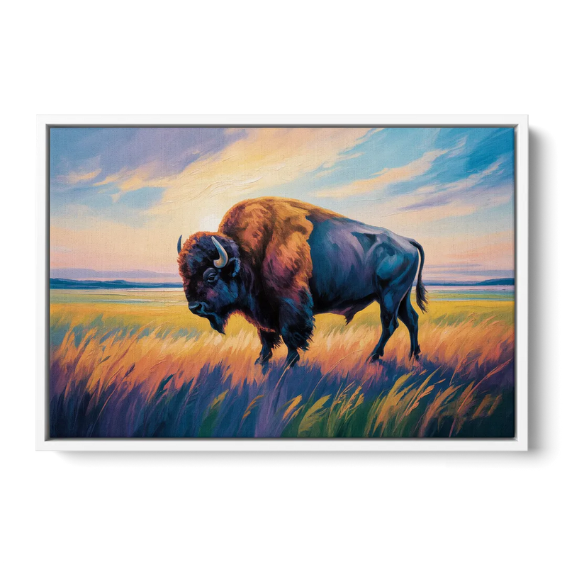 Majestic Buffalo Silhouette Front - White Canvas Wall Art