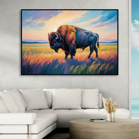 Majestic Buffalo Silhouette Living Room - Black Canvas Wall Art
