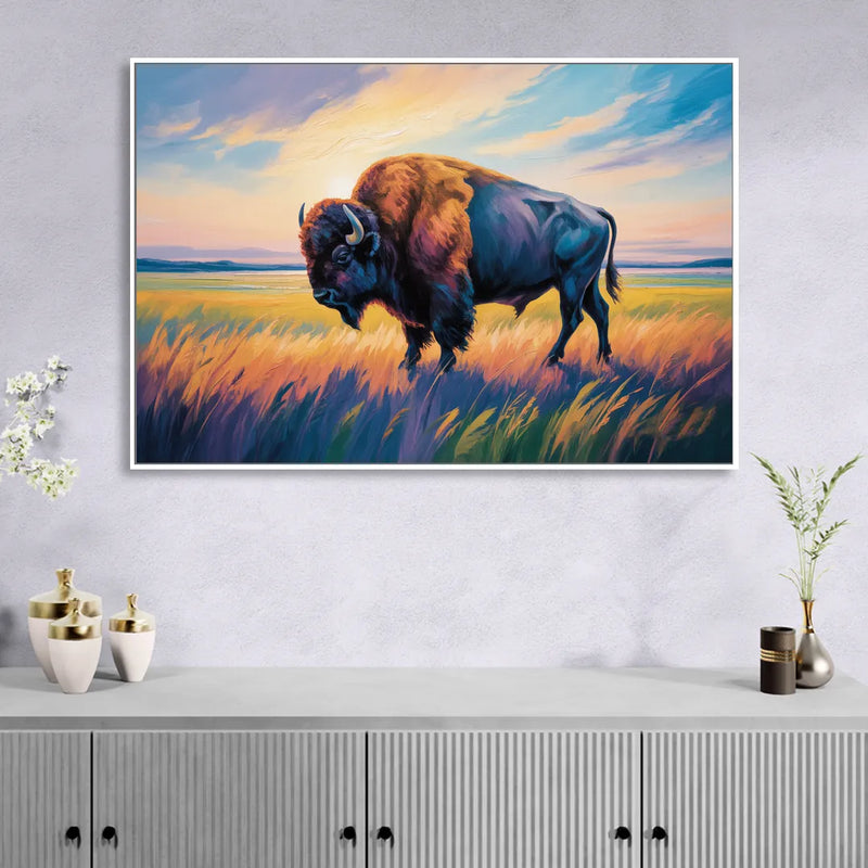 Majestic Buffalo Silhouette Sitting Room - White Canvas Wall Art
